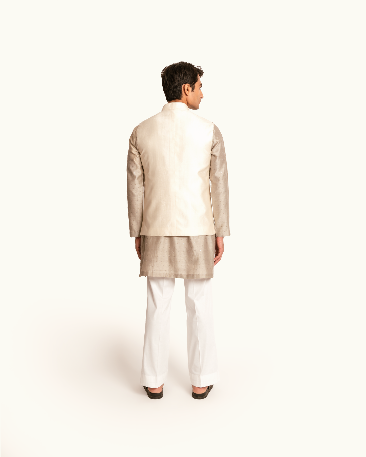 Silk Sadri in Cream with Floral Printed Shoulders