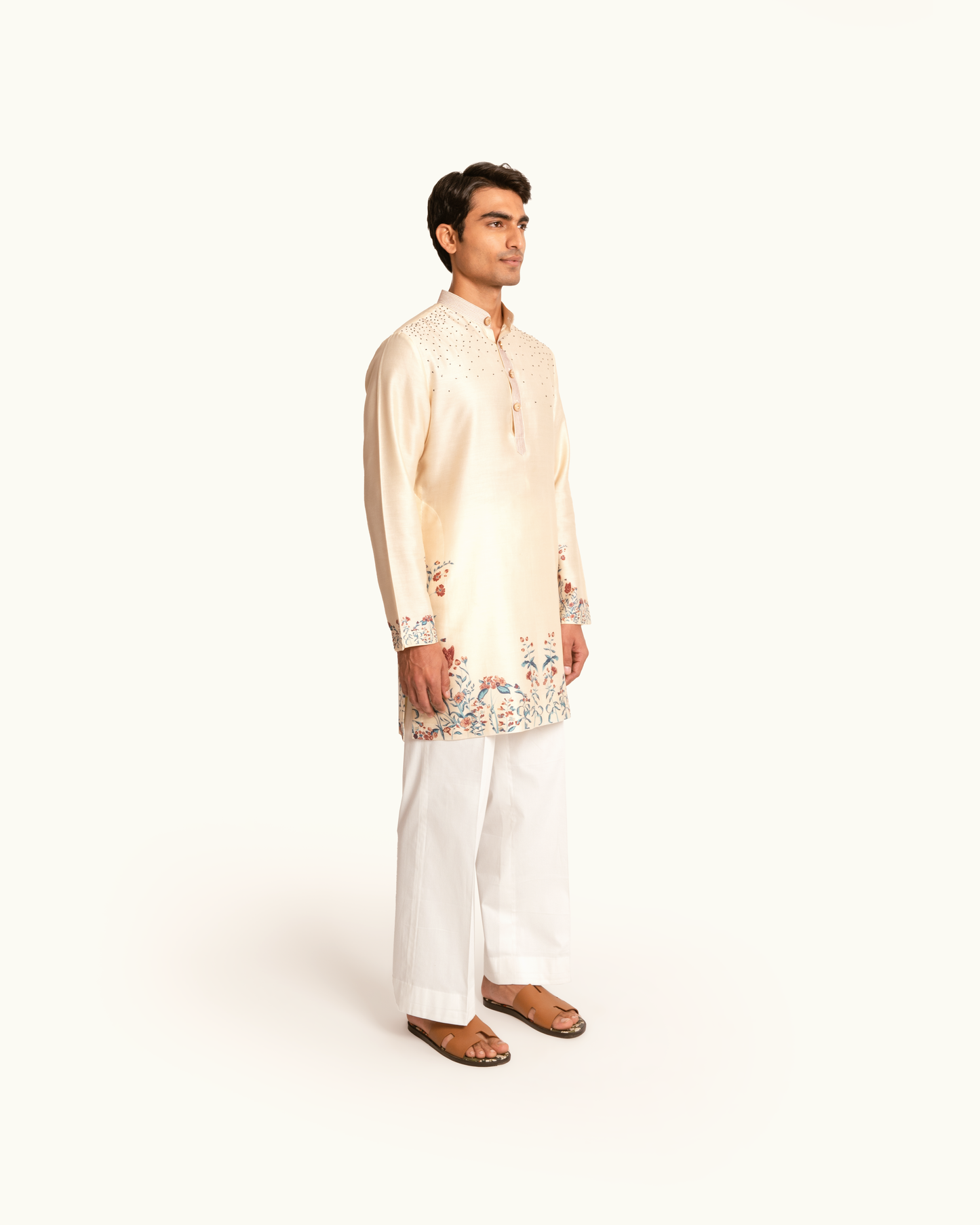 Cream Printed Floral Kurta Set