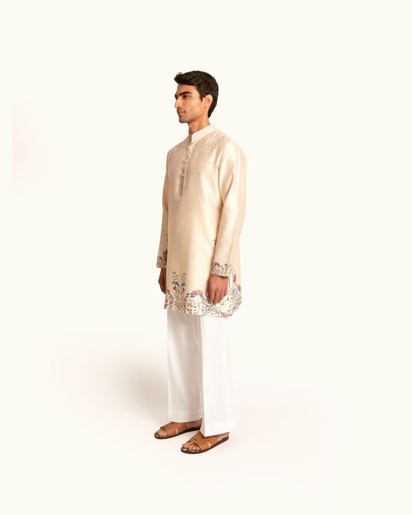 Cream Printed Floral Kurta Set