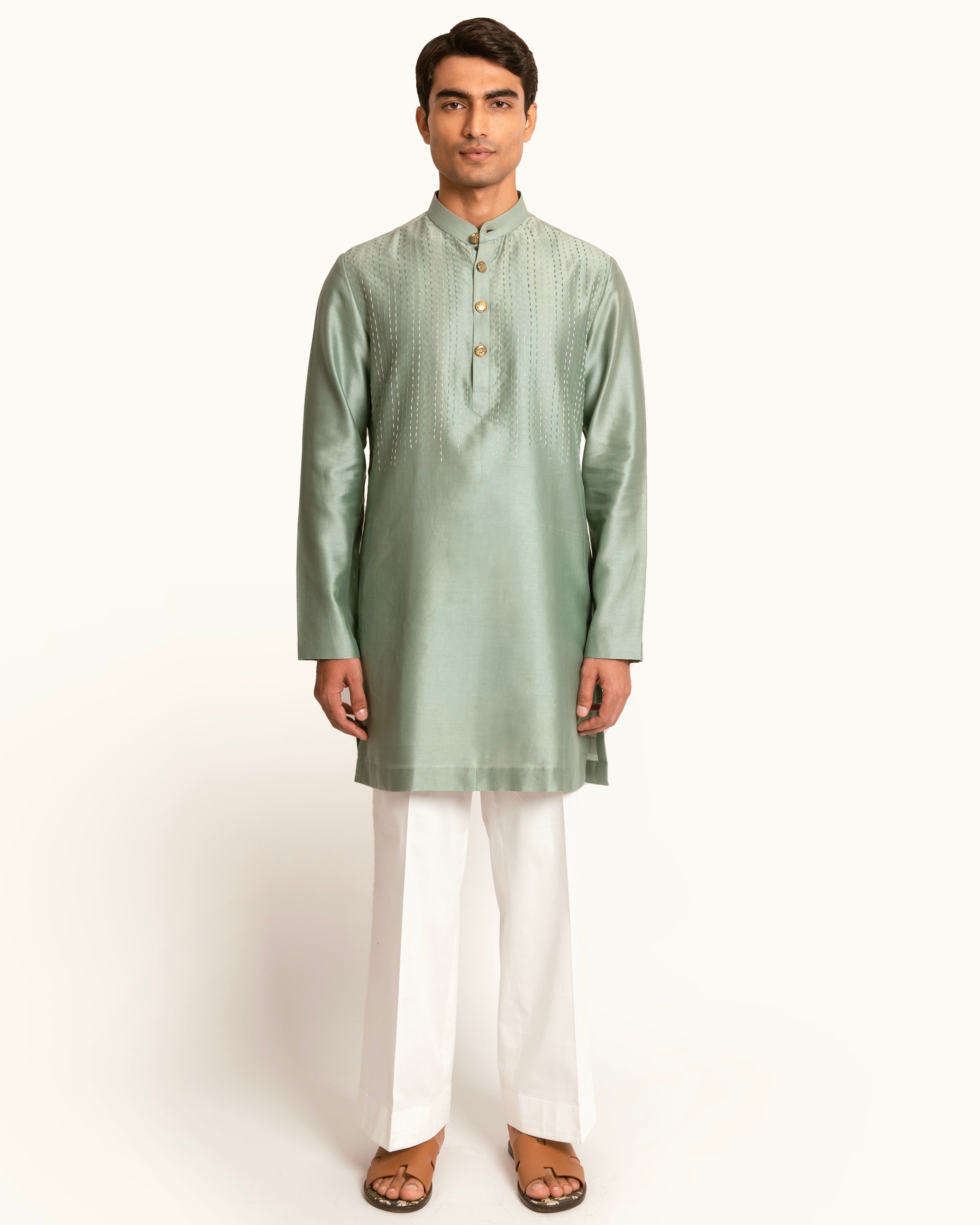 Sage Green Kantha Kurta Set