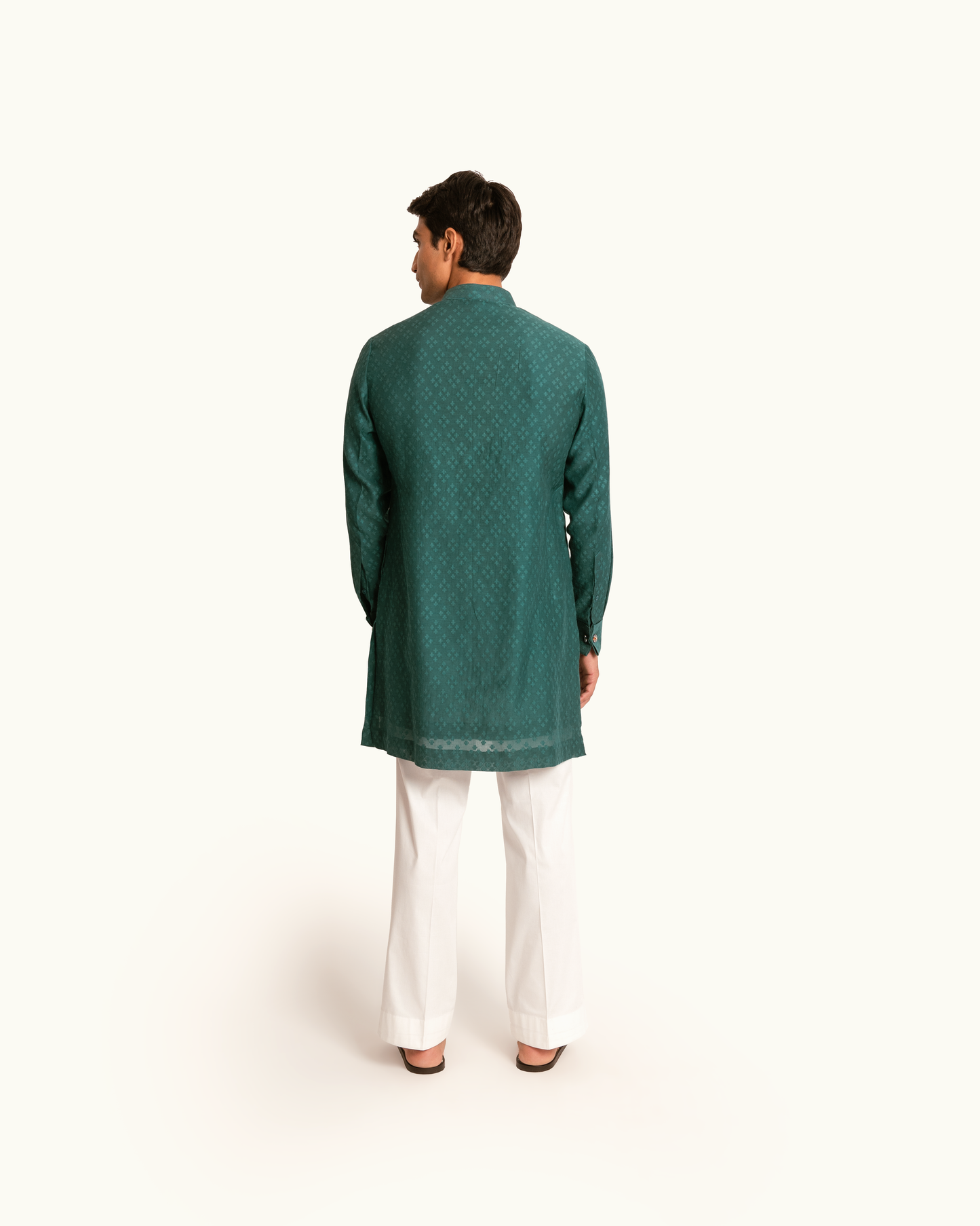 Patterned Chanderi Kurta Set in Emerald Green