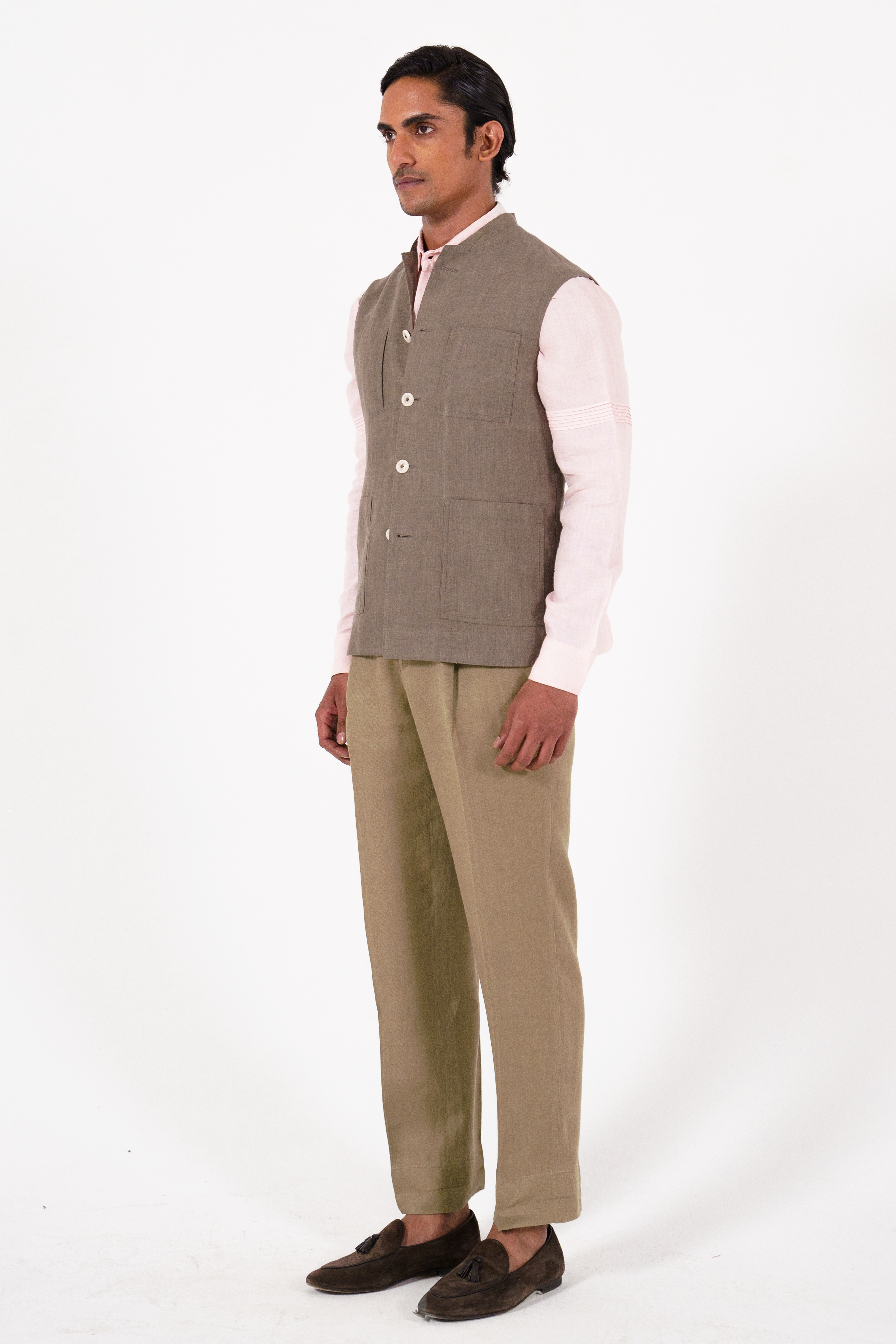 Safar Sadri In Dusty Beige Linen