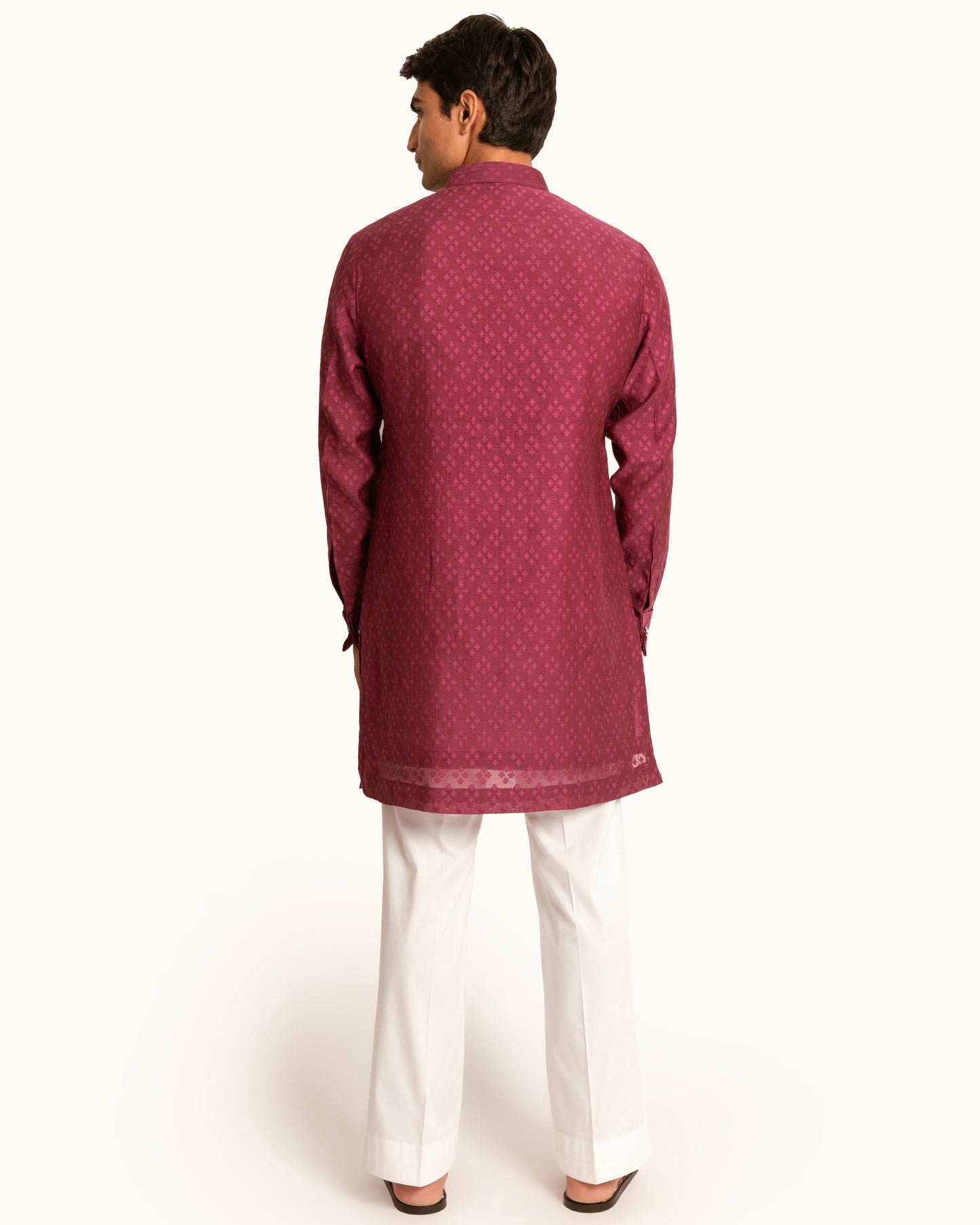Patterned Chanderi Kurta Set in Berry