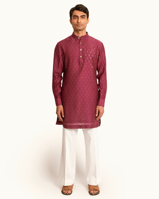 Patterned Chanderi Kurta Set in Berry