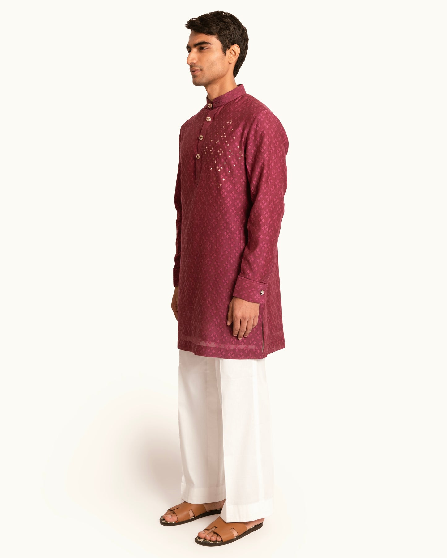 Patterned Chanderi Kurta Set in Berry