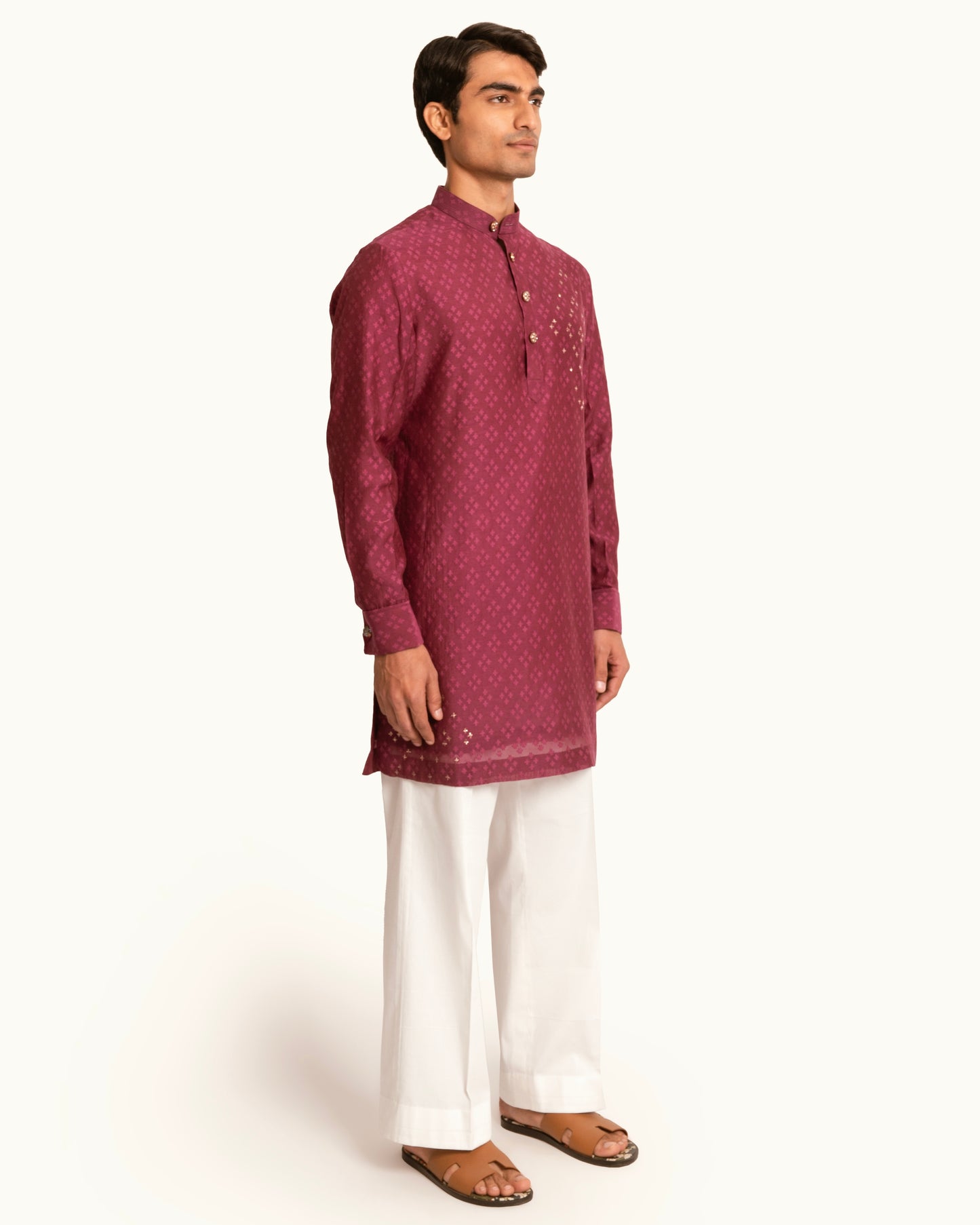 Patterned Chanderi Kurta Set in Berry
