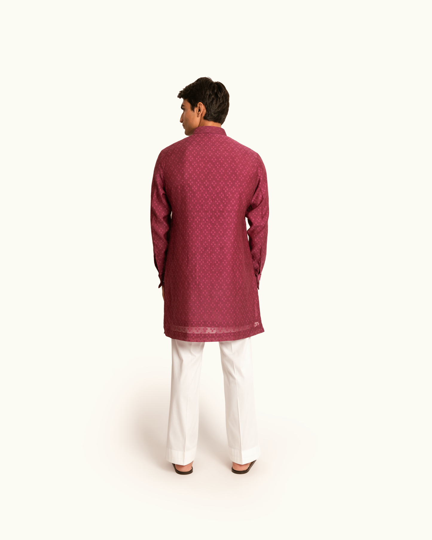 Patterned Chanderi Kurta Set in Berry