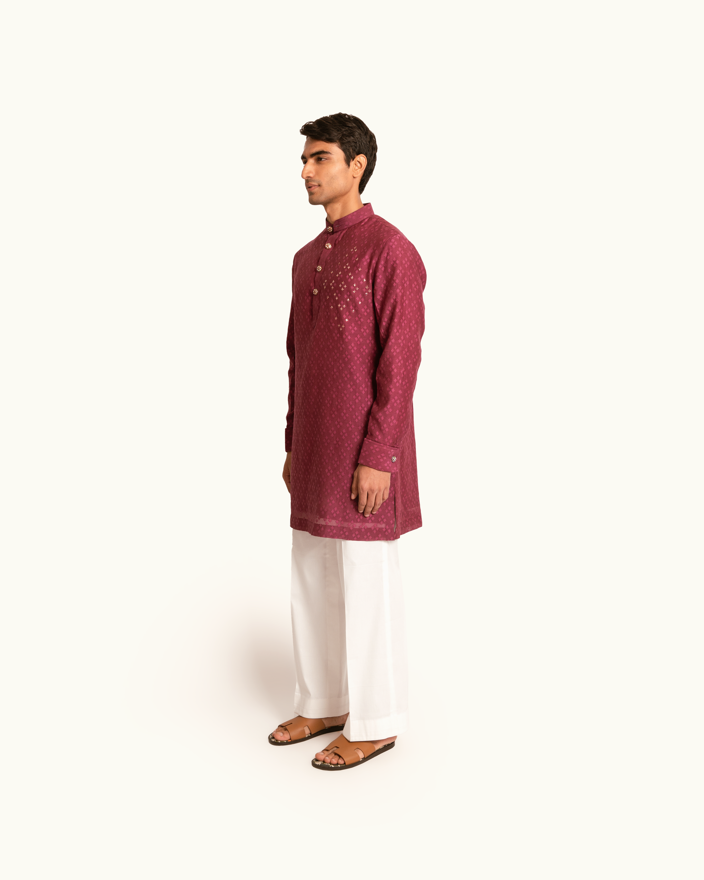 Patterned Chanderi Kurta Set in Berry