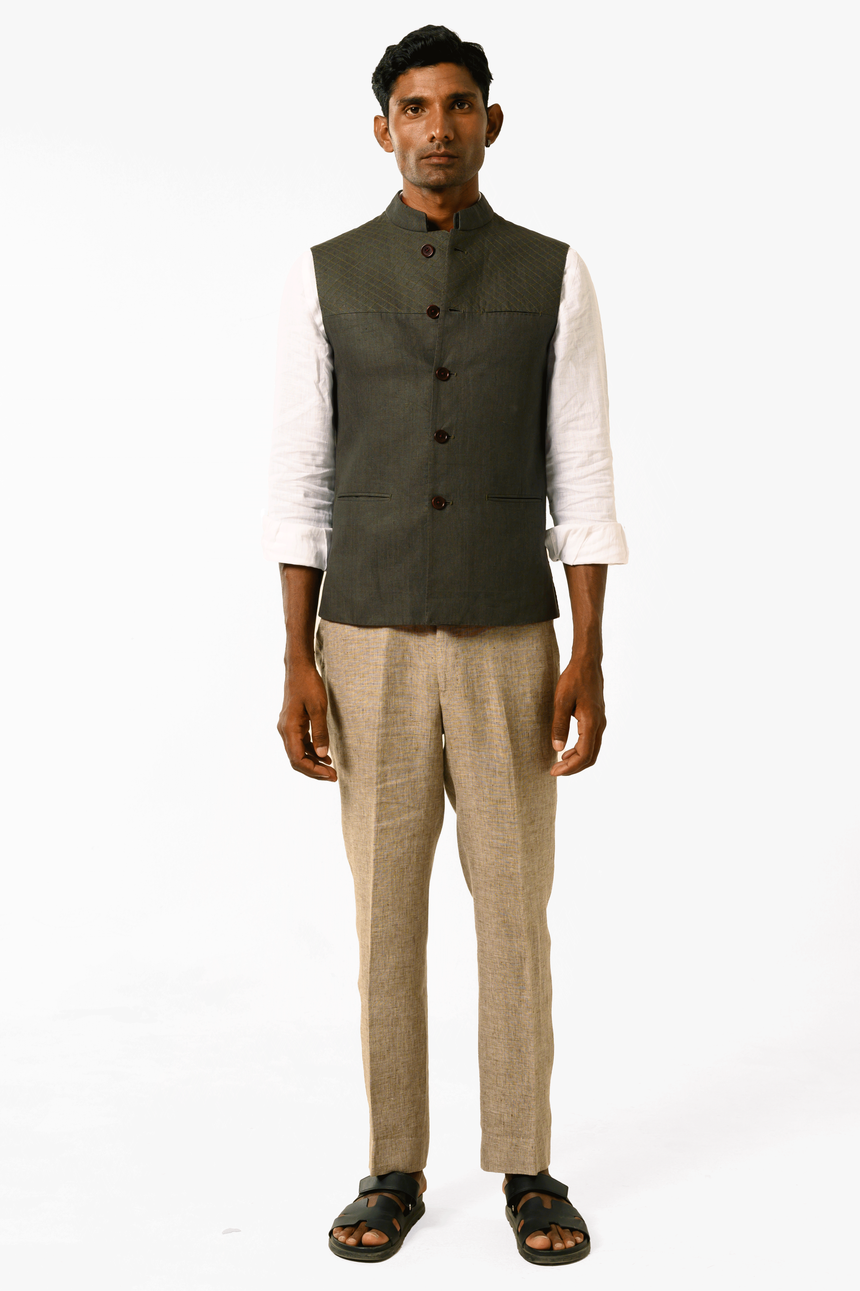 Sadri In Olive Green Linen