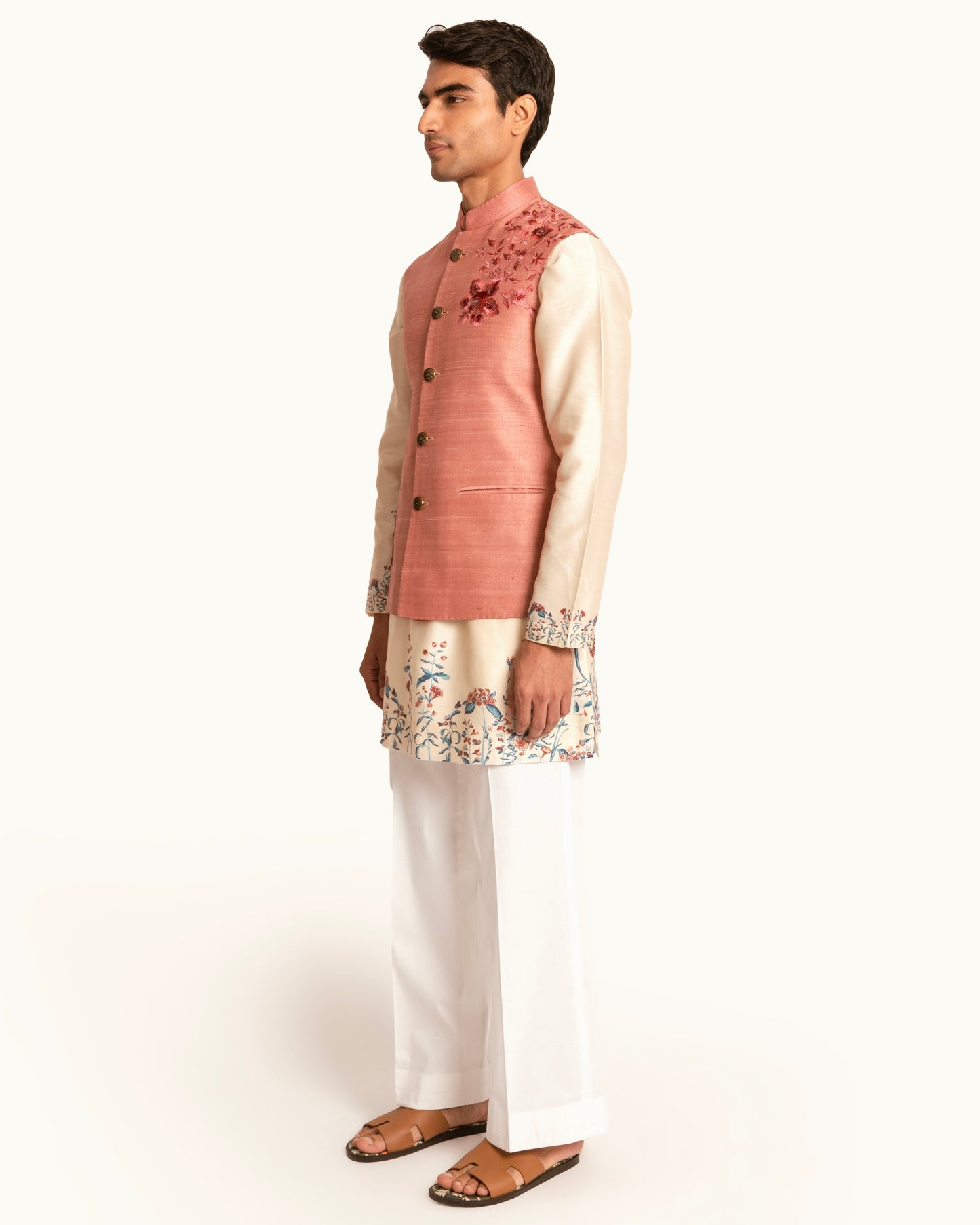 Floral Motif Sadri in Raw Silk