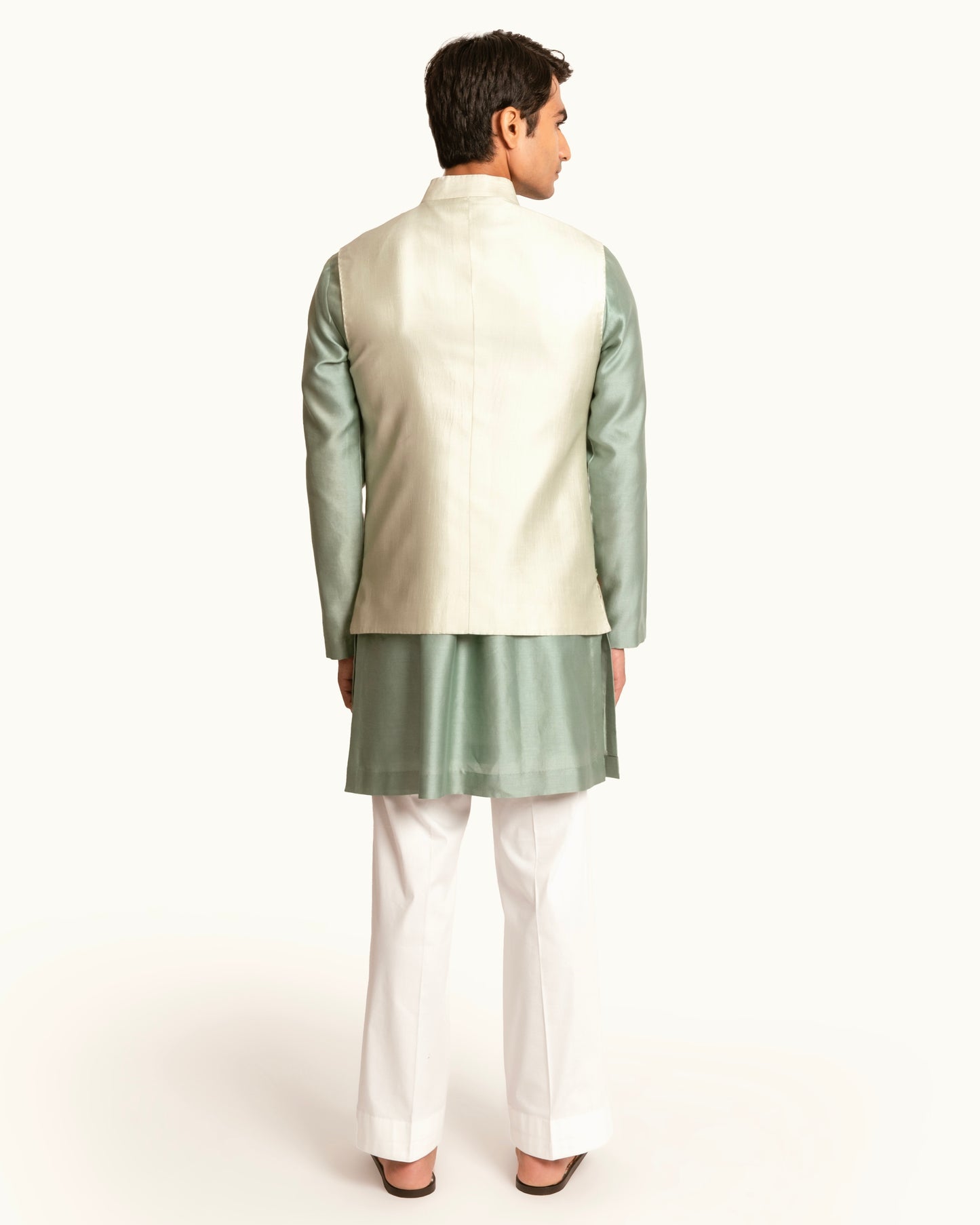 Floral Printed Sage Green Sadri in Silk