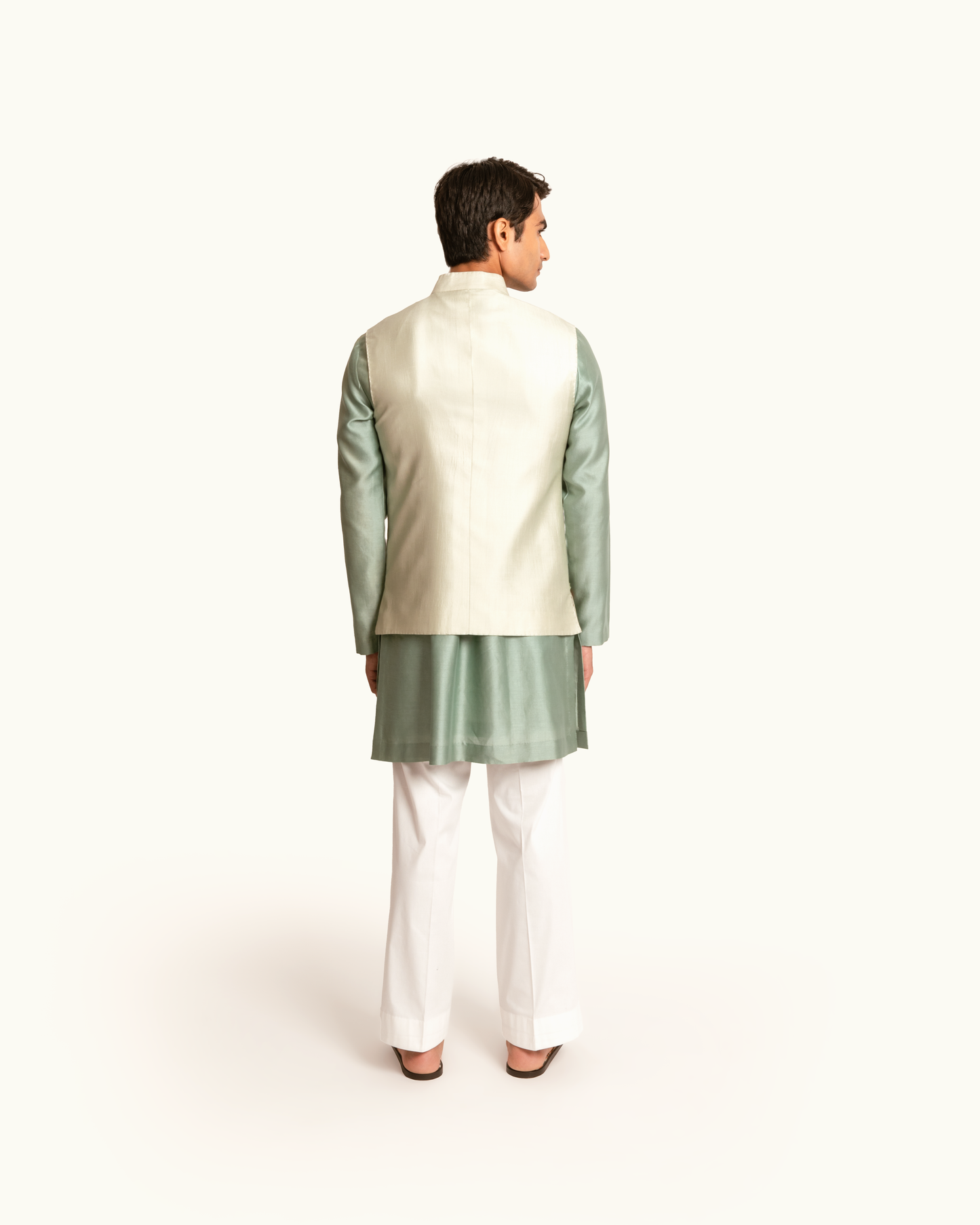 Floral Printed Sage Green Sadri in Silk