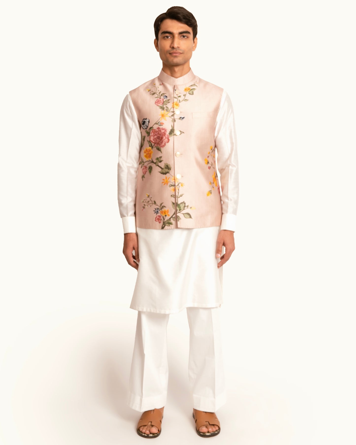 Floral Printed Rose Pink Sadri in Silk