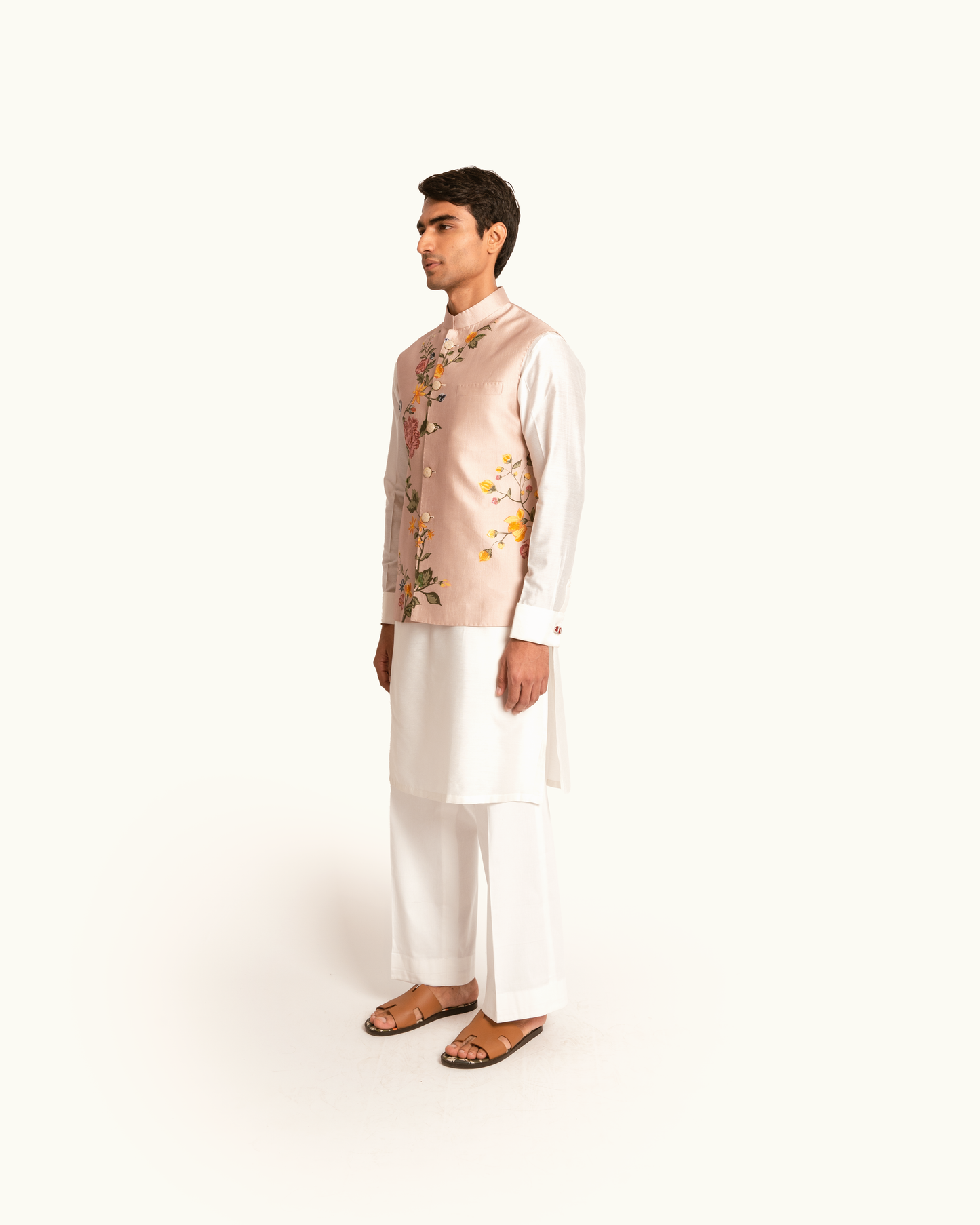 Floral Printed Rose Pink Sadri in Silk