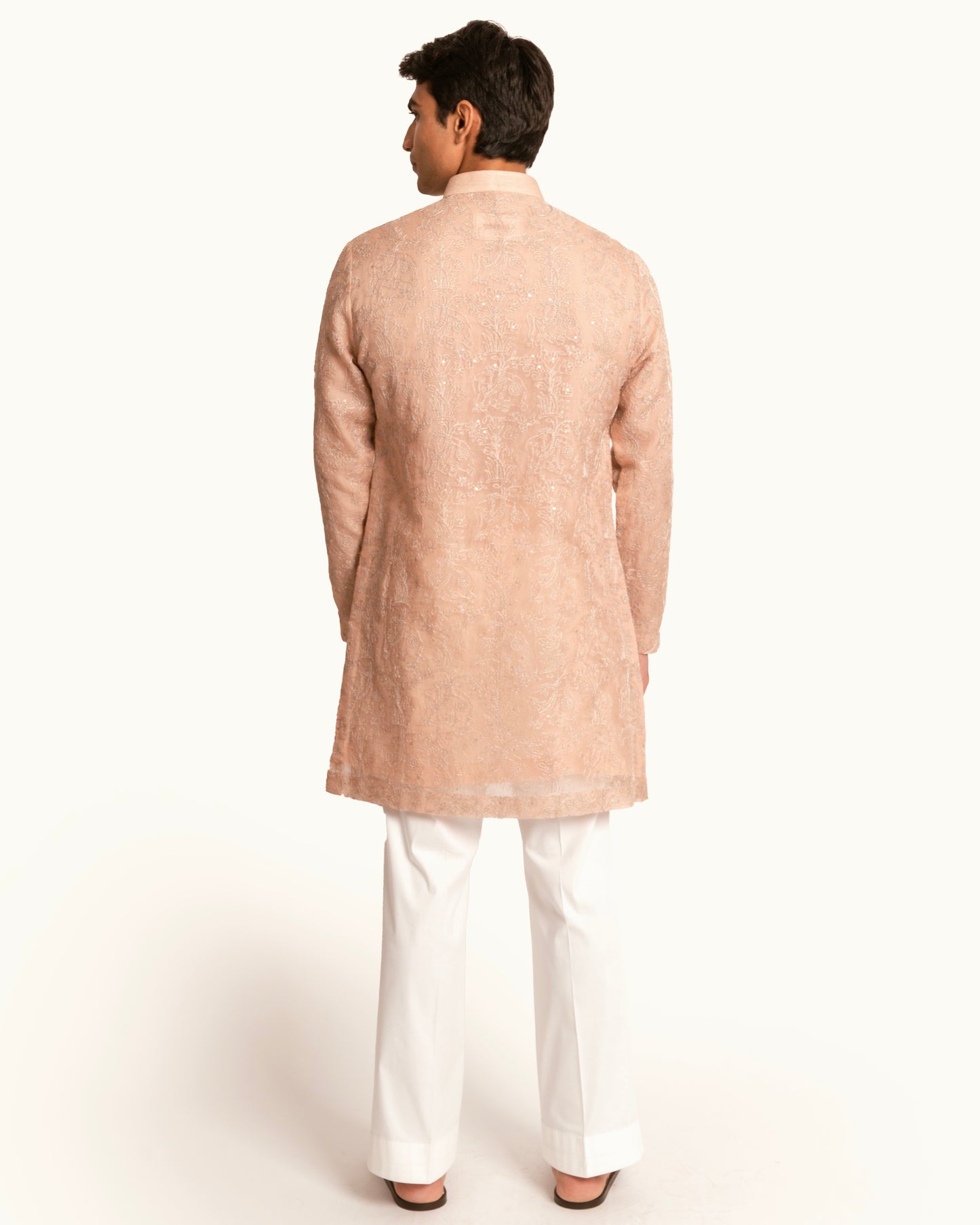 Peach Organza Elephant Motif Kurta Set