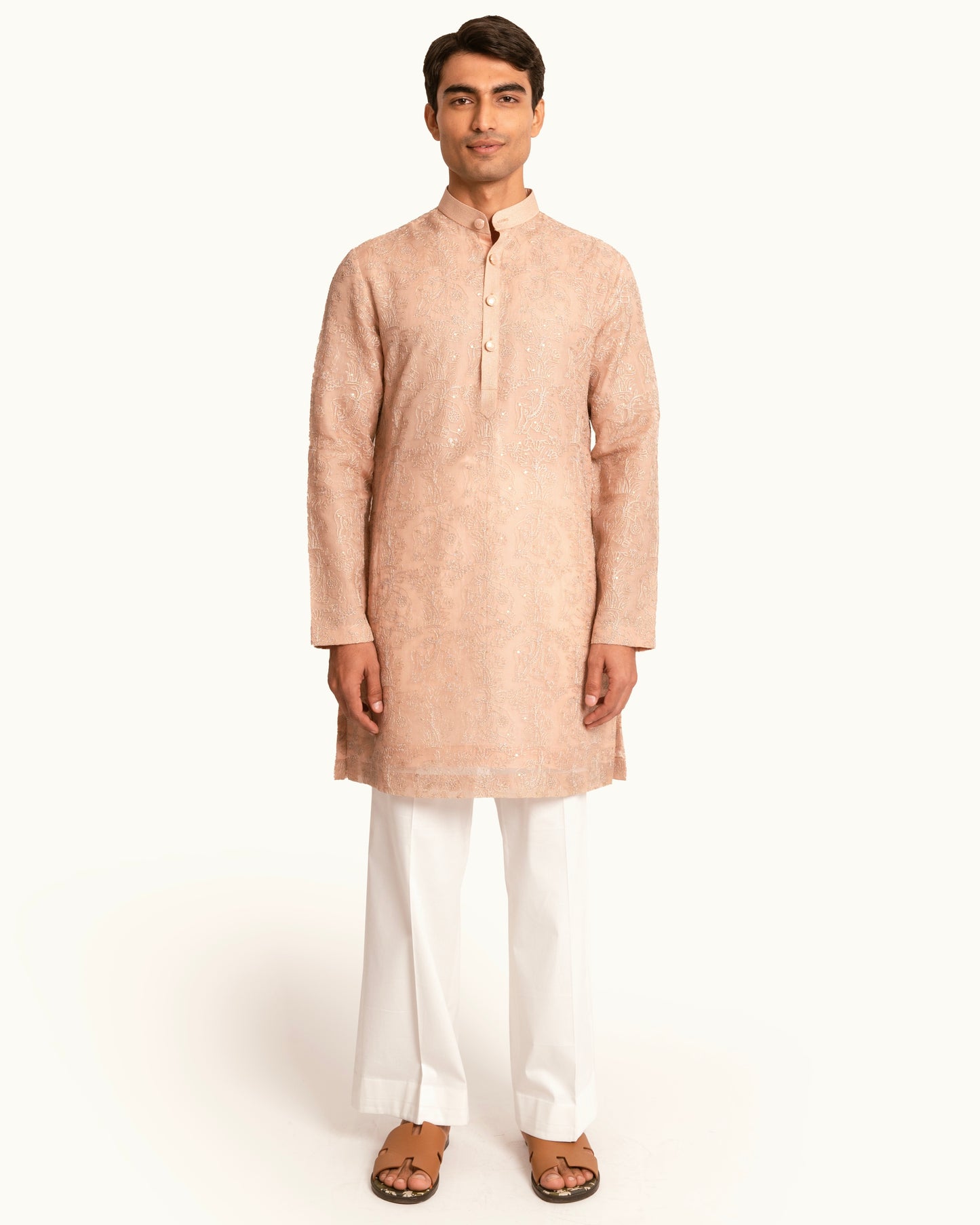Peach Organza Elephant Motif Kurta Set