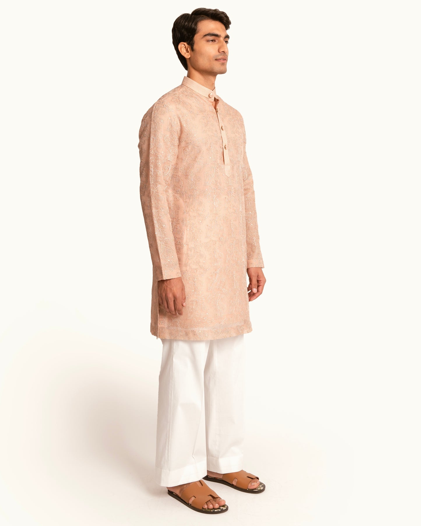 Peach Organza Elephant Motif Kurta Set