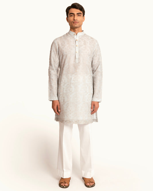 Blue Organza Elephant Motif Kurta Set