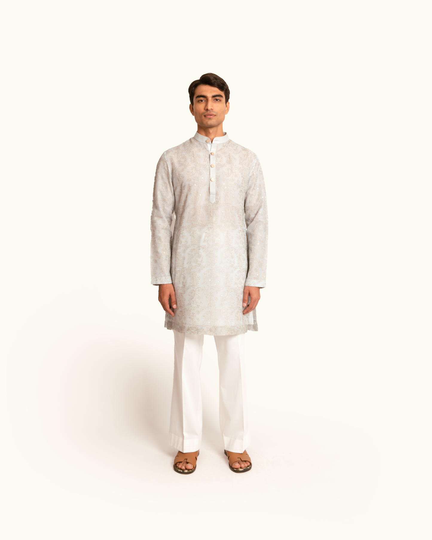 Blue Organza Elephant Motif Kurta Set