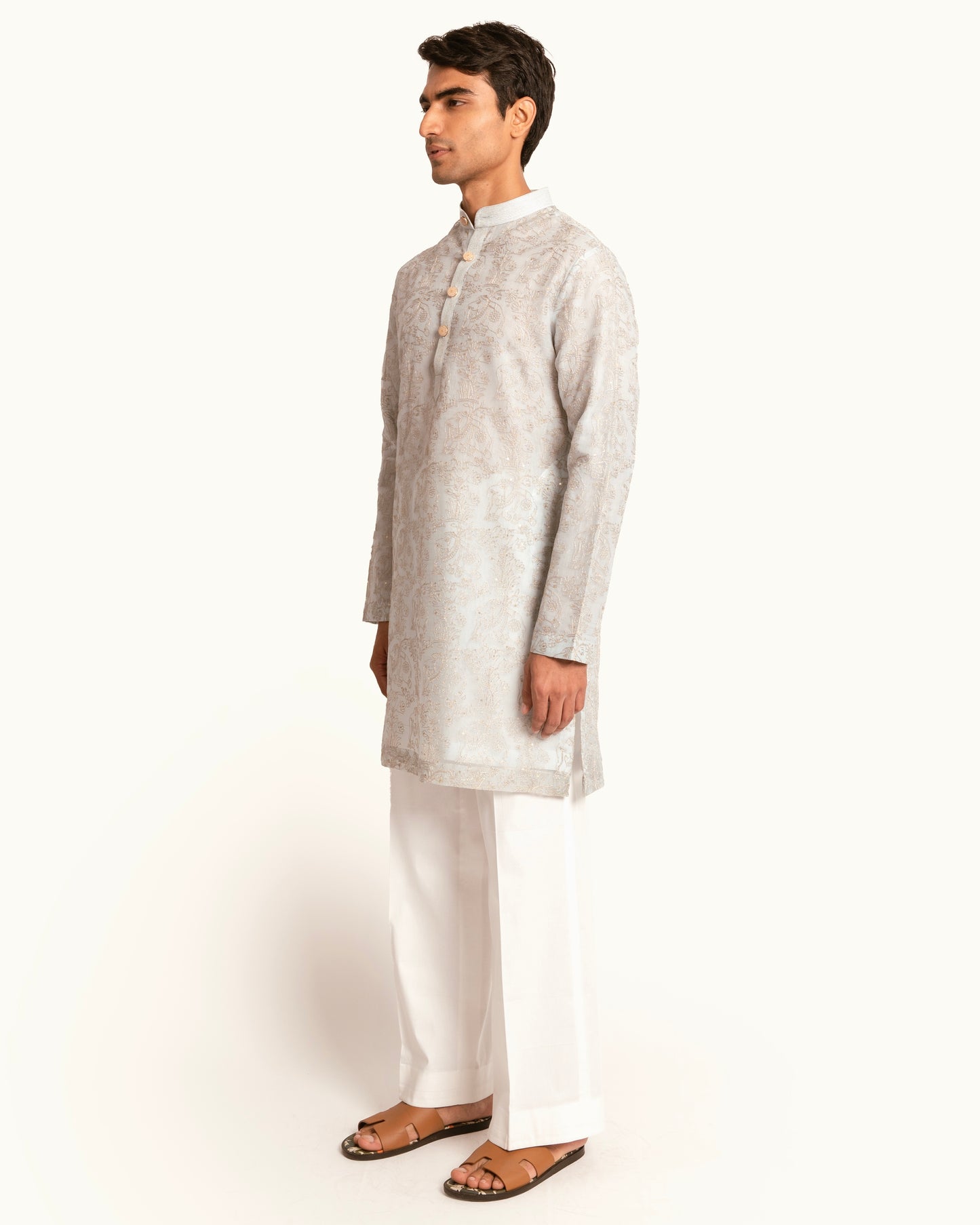Blue Organza Elephant Motif Kurta Set
