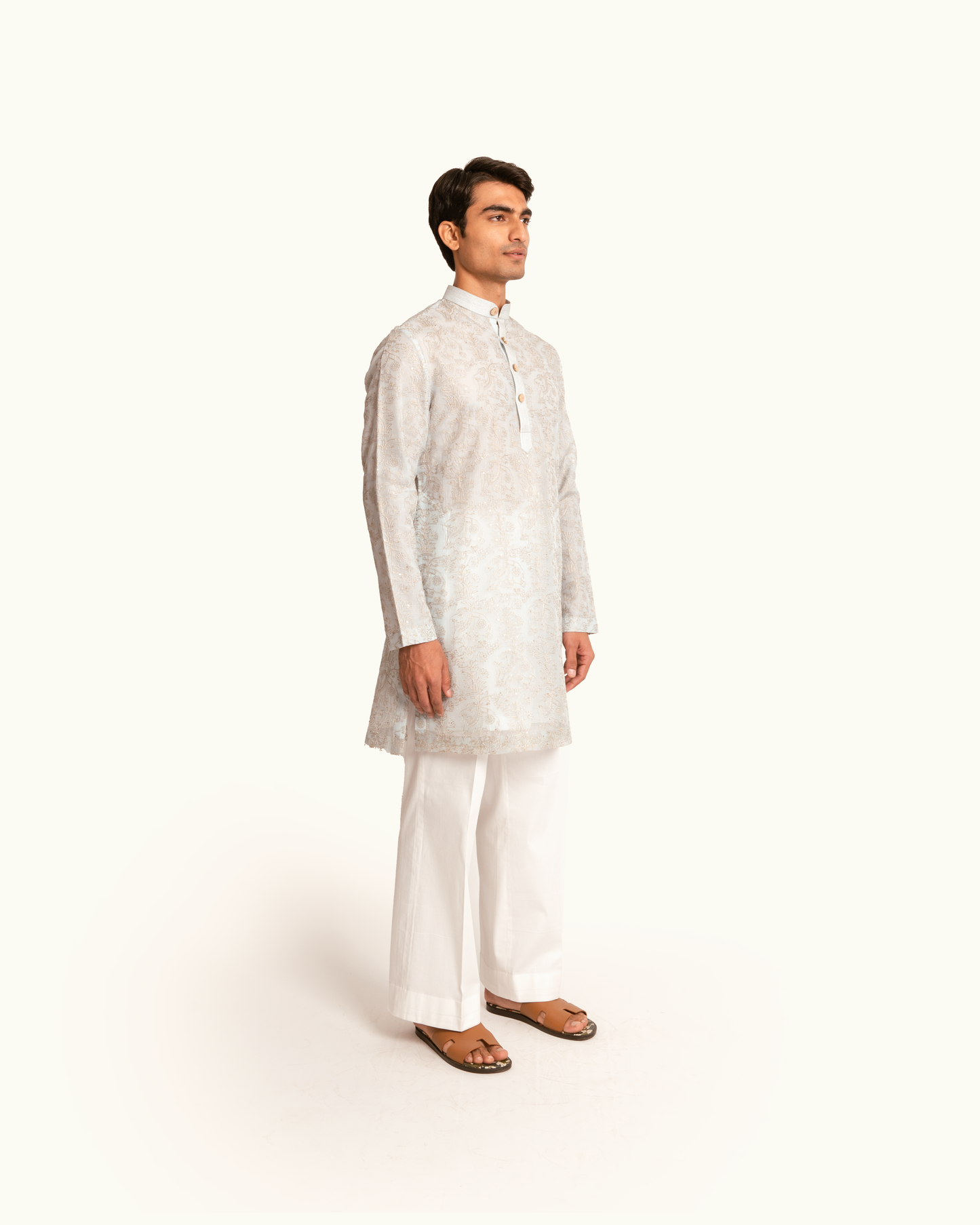 Blue Organza Elephant Motif Kurta Set