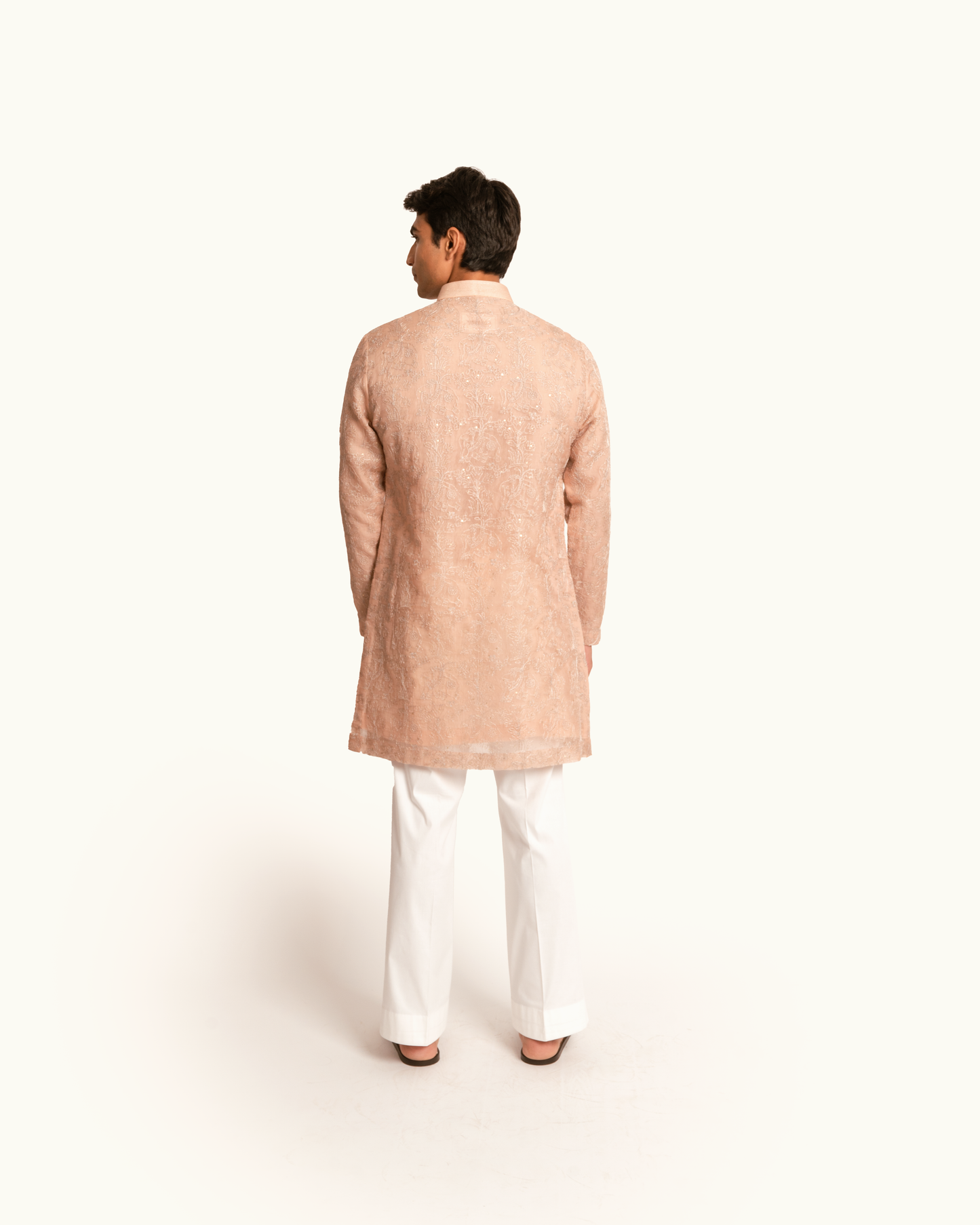 Peach Organza Elephant Motif Kurta Set