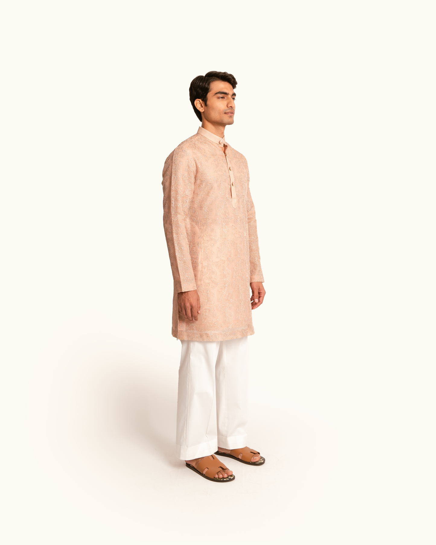 Peach Organza Elephant Motif Kurta Set