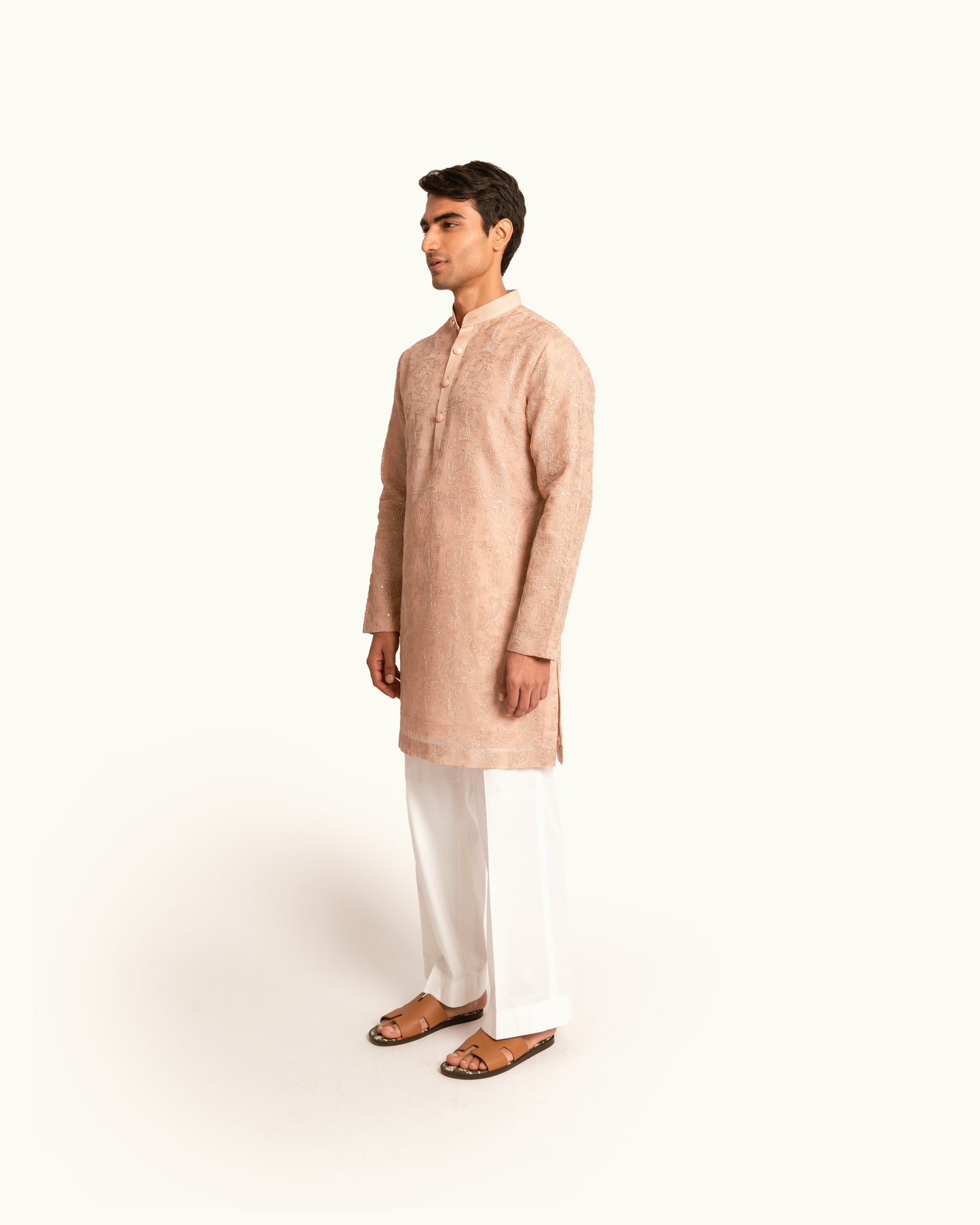 Peach Organza Elephant Motif Kurta Set